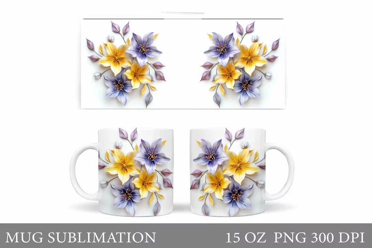 Flowers Mug Wrap Sublimation. Flowers Mug Wrap Design