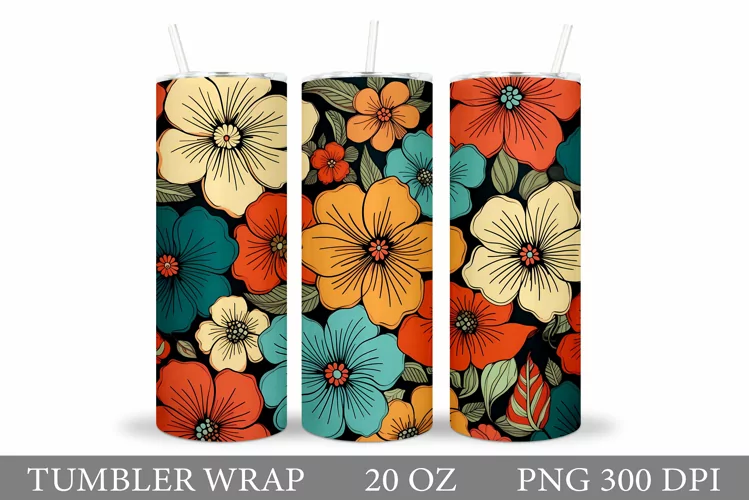 Flowers Tumbler Wrap Design. Floral Tumbler Sublimation
