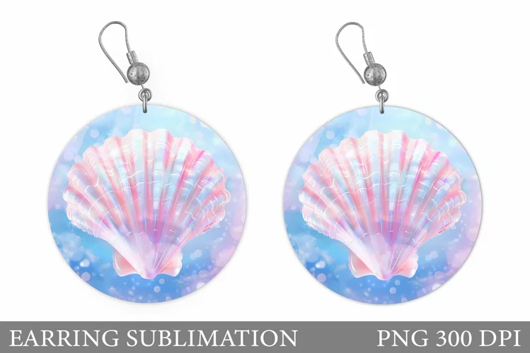 Seashell Earring Design. Sea Round Earring Sublimation