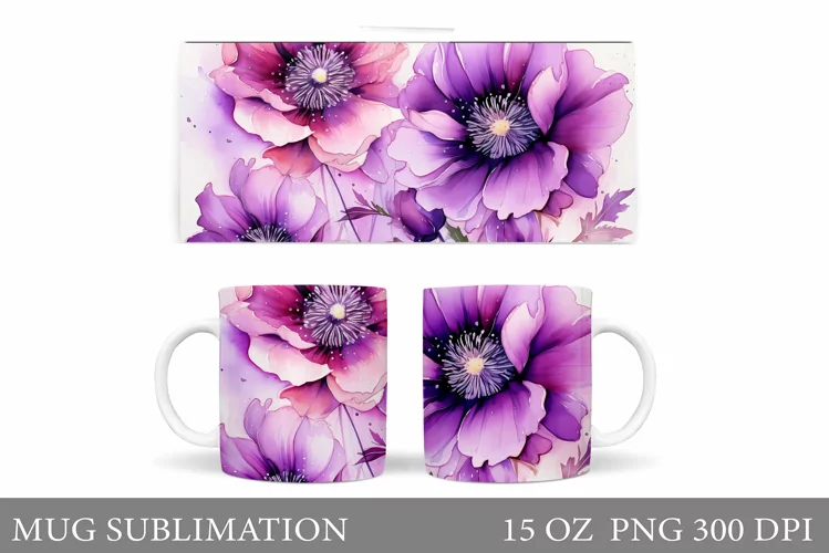 Flowers Mug Sublimation. Flowers Mug Wrap Design