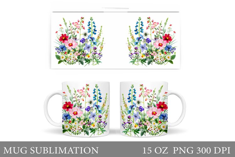 Flowers Mug Wrap Design. Wildflowers Mug Sublimation example image 1