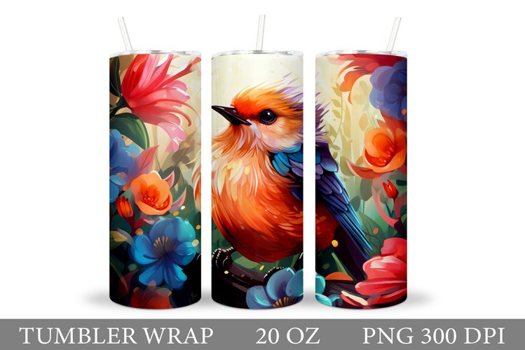 Bird Tumbler Sublimation. Bird Flowers Tumbler Design