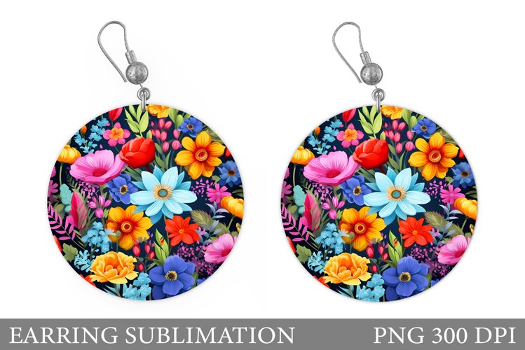Flowers Earring Sublimation. Flowers Round Earring example image 1