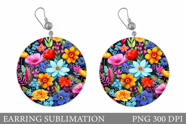 Flowers Earring Sublimation. Flowers Round Earring