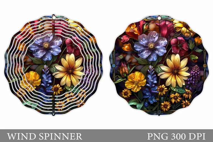 Flowers Wind Spinner Design. Floral Wind Spinner Sublimation