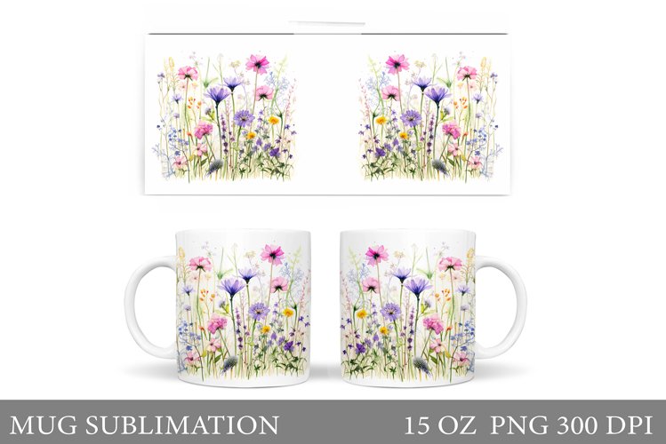 Wildflowers Mug Sublimation. Flowers Mug Wrap Design