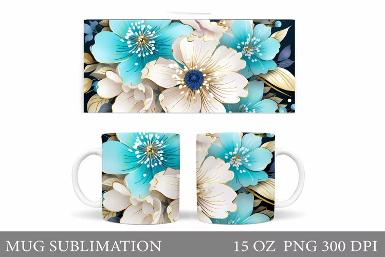 Flowers Mug Wrap Design. Flowers Mug Sublimation