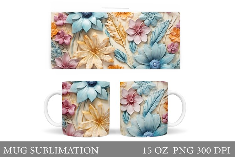 3D Flowers Mug Wrap Design. Flowers Mug Wrap Template