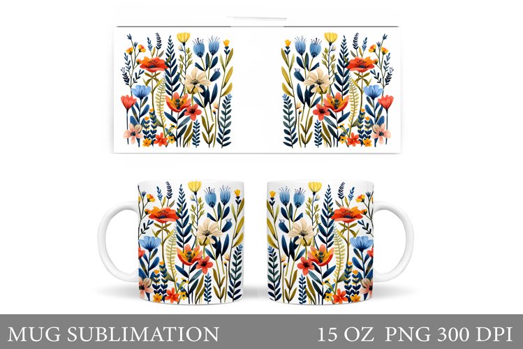 Flowers Mug Sublimation. Floral Mug Wrap Design example image 1