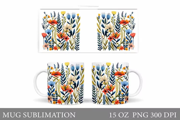 Flowers Mug Sublimation. Floral Mug Wrap Design