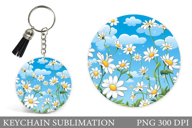 Daisy Flowers Keychain. Square Keychain Flowers Sublimation