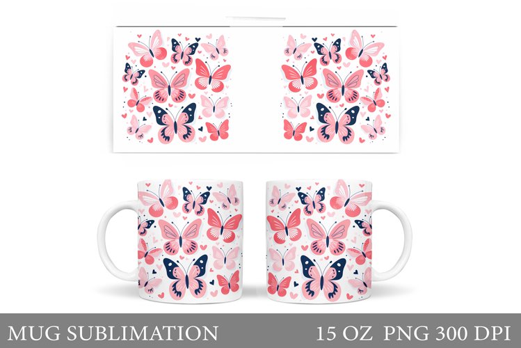 Butterflies Mug Wrap. Colorful Butterflies Mug Design