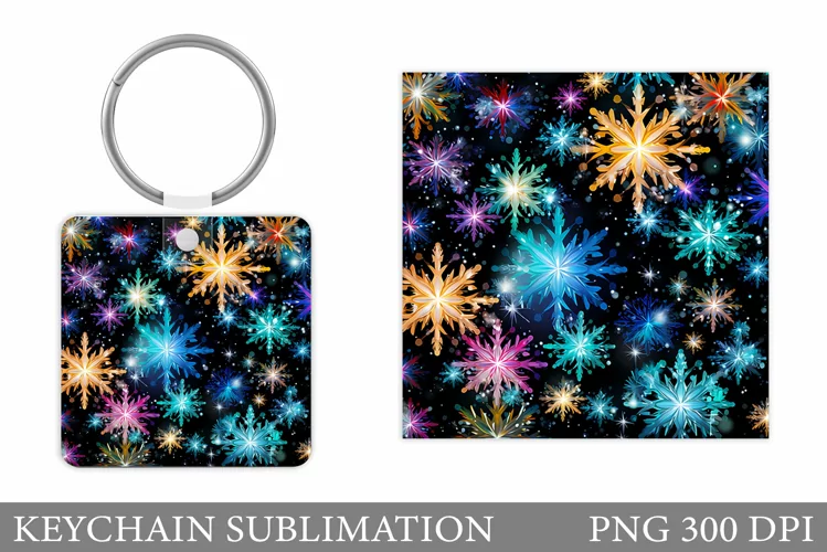 Shimmer Snowflakes Keychain. Colorful Snowflakes Keychain