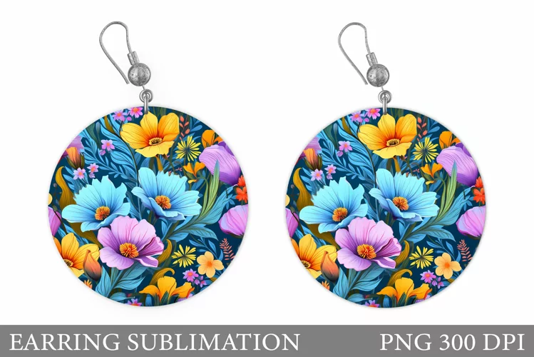 Flowers Earring Sublimation. Wildflowers Earring Design