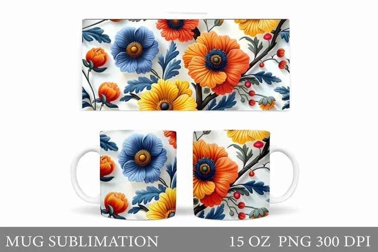 Flowers Mug Wrap Sublimation. Flowers Mug Wrap Design