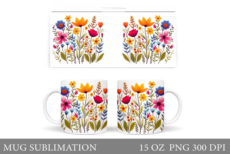 Flowers Mug Wrap Design. Wildflowers Mug Sublimation example image 1