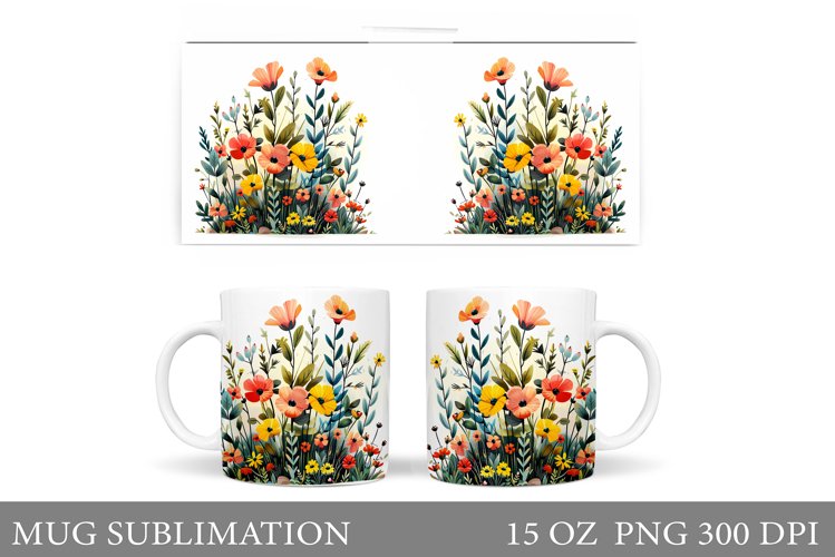Flowers Mug Sublimation. Wildflowers Mug Design