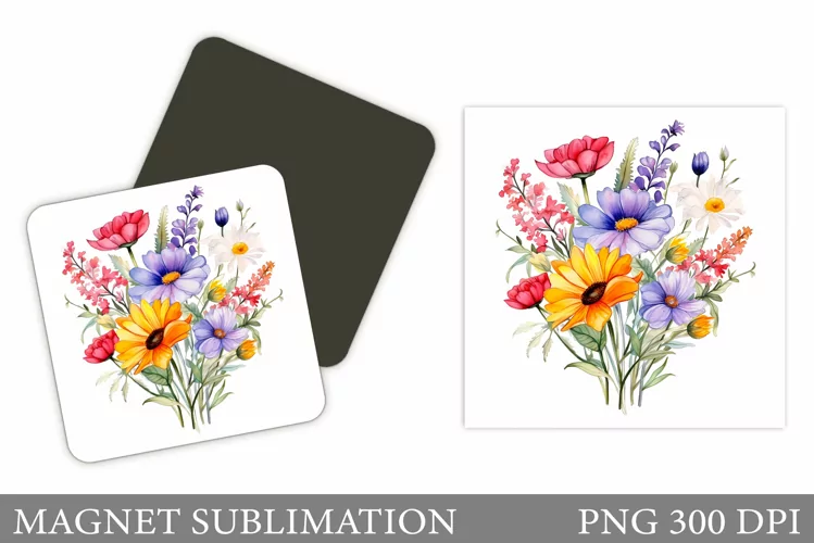 Flowers Magnet Sublimation. Wildflowers Magnet Design