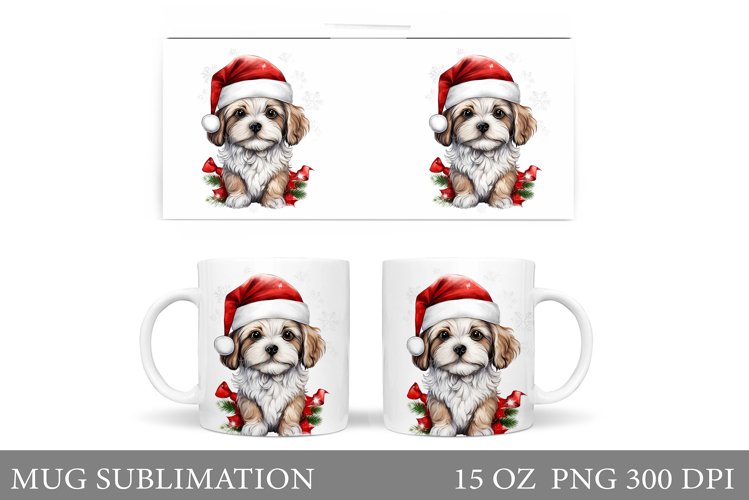 Christmas Dog Mug Design. Cute Dog Mug Wrap Sublimation