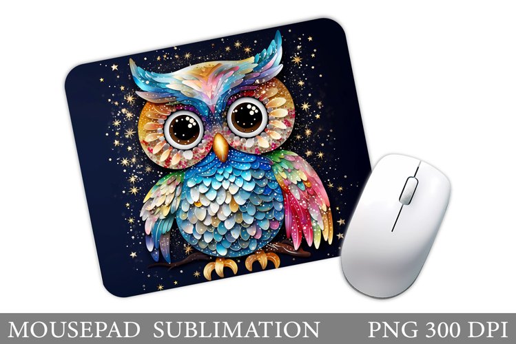 Shimmer Owl Mouse Pad. Winter Owl Mouse Pad Sublimation example image 1