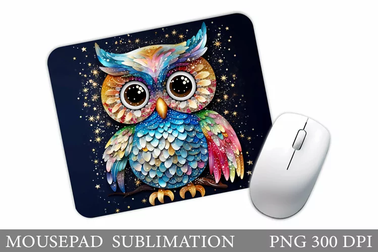Shimmer Owl Mouse Pad. Winter Owl Mouse Pad Sublimation