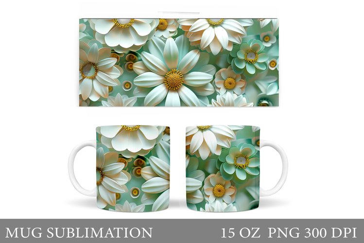 Flowers Mug Wrap Sublimation. 3D Flowers Mug Design example image 1