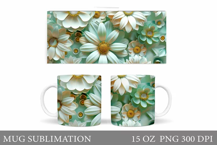 Flowers Mug Wrap Sublimation. 3D Flowers Mug Design