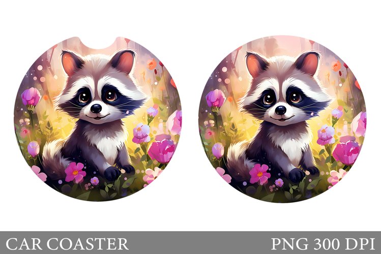 Cute Raccoon Car Coaster. Flowers Car Coaster Design