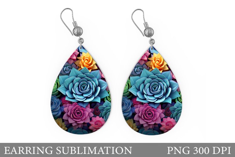 Succulents Earring Sublimation. Plants Teardrop Earring