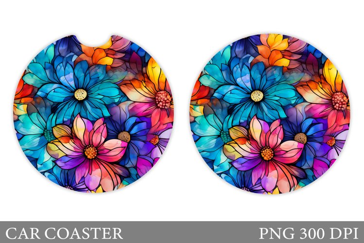 Colorful Flowers Car Coaster. Flowers Car Coaster Design