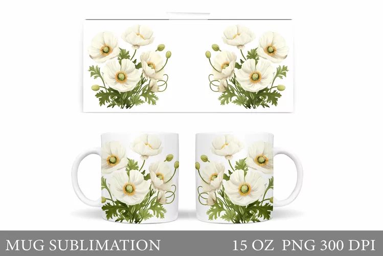 Wildflowers Mug Sublimation. Flowers Mug Wrap Design