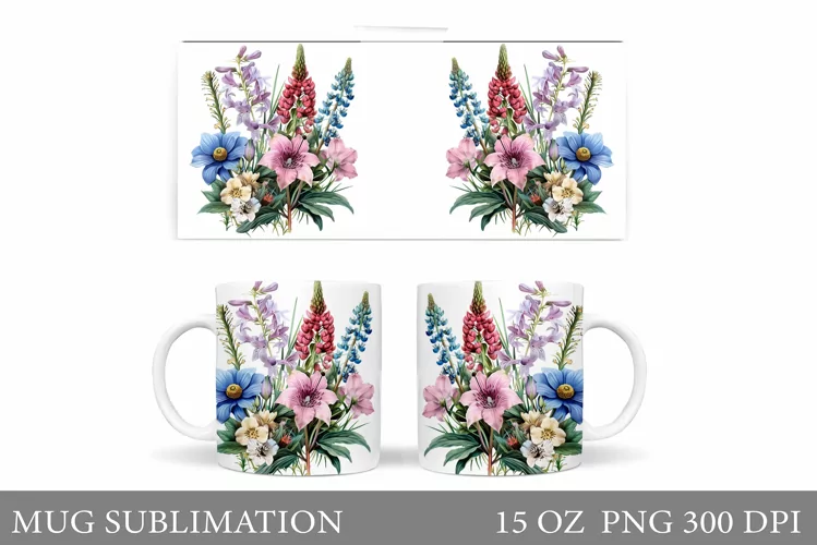Flowers Mug Sublimation. Wildflowers Mug Design