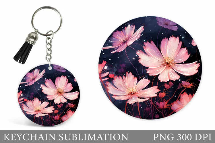 Flowers Keychain Sublimation. Flowers Round Keychain Design