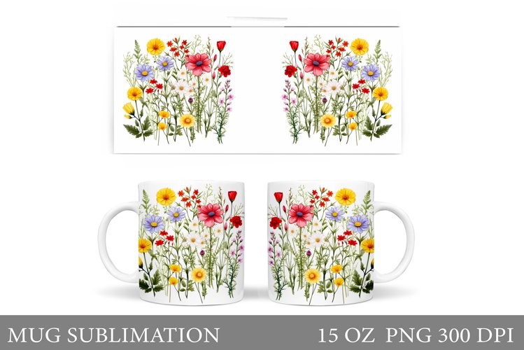Wildflowers Mug Design. Floral Mug Sublimation