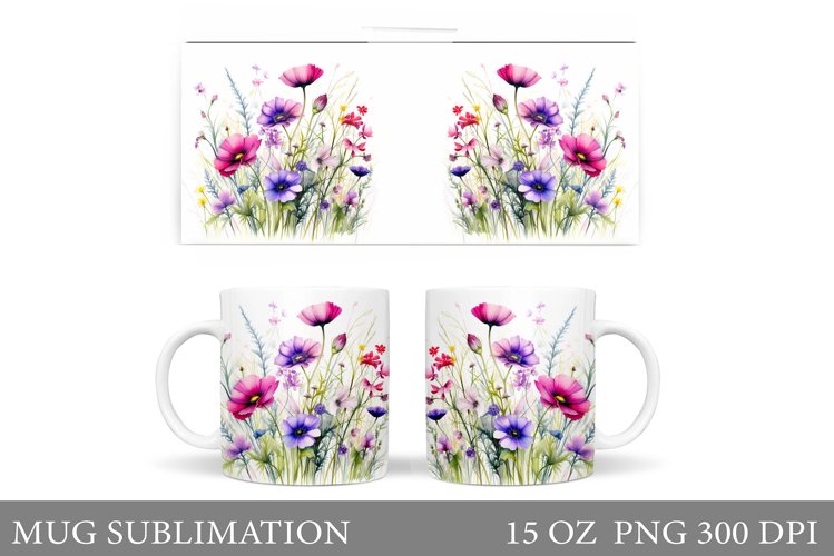 Flowers Mug Sublimation. Wildflowers Mug Wrap Design