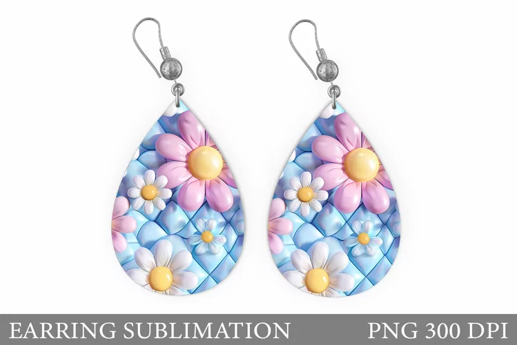 Flowers Earring Sublimation. 3D Daisy Flowers Earring Design