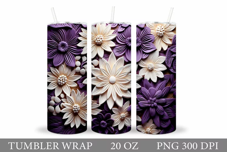 3D Flowers Tumbler Design. Flowers Tumbler Wrap Sublimation