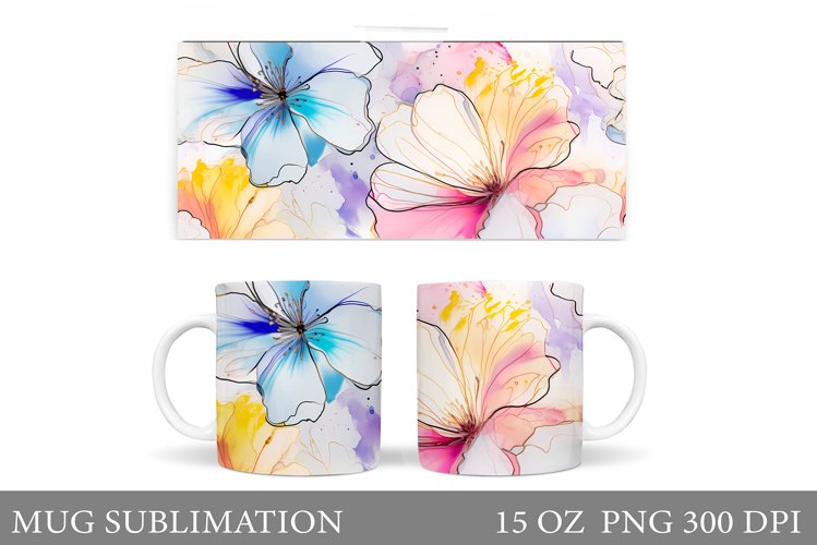 Flowers Mug Sublimation. Flowers Mug Wrap Design