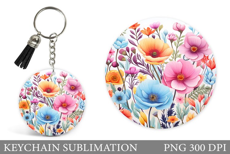 Flowers Keychain Sublimation. Summer Flowers Keychain Design