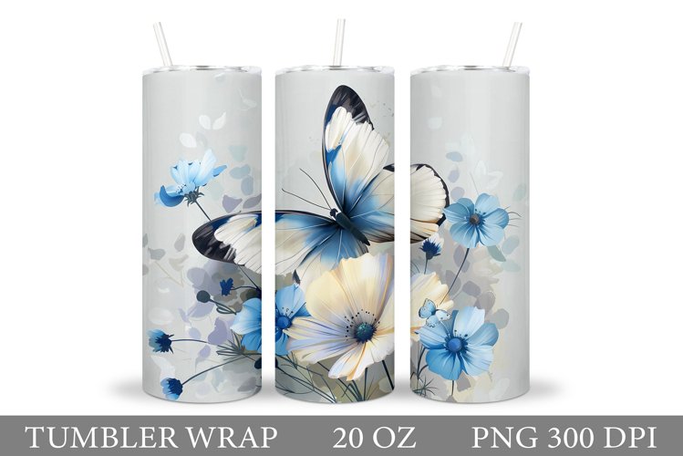 Butterfly Tumbler Sublimation. Flowers Tumbler Wrap Design