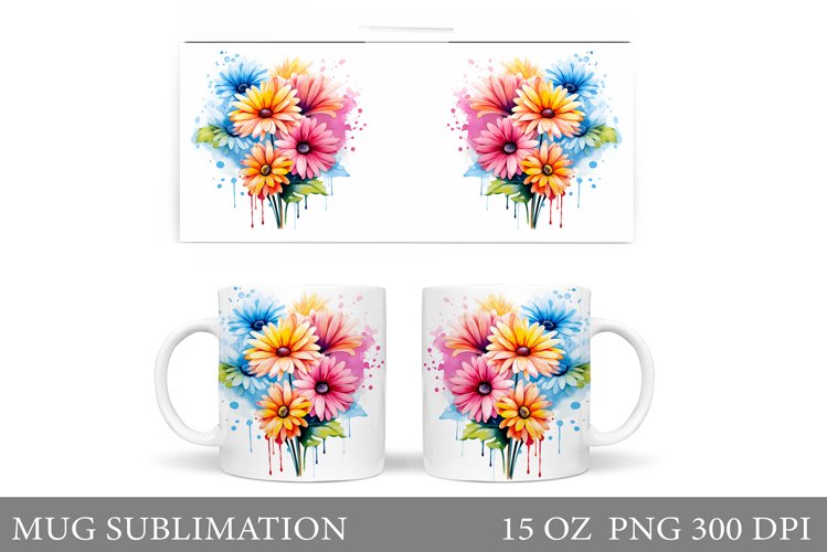 Gerbera Flowers Mug Wrap. Flowers Mug Sublimation example image 1