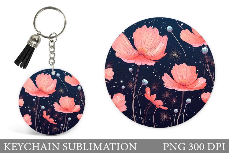 Flowers Keychain Sublimation. 3D Flowers Round Keychain example image 1