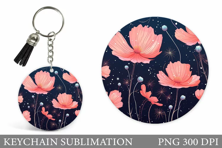 Flowers Keychain Sublimation. 3D Flowers Round Keychain