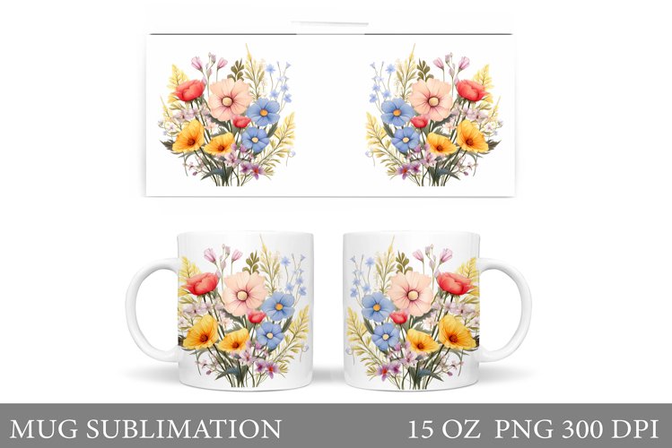 Wildflowers Mug Design. Flowers Mug Sublimation example image 1