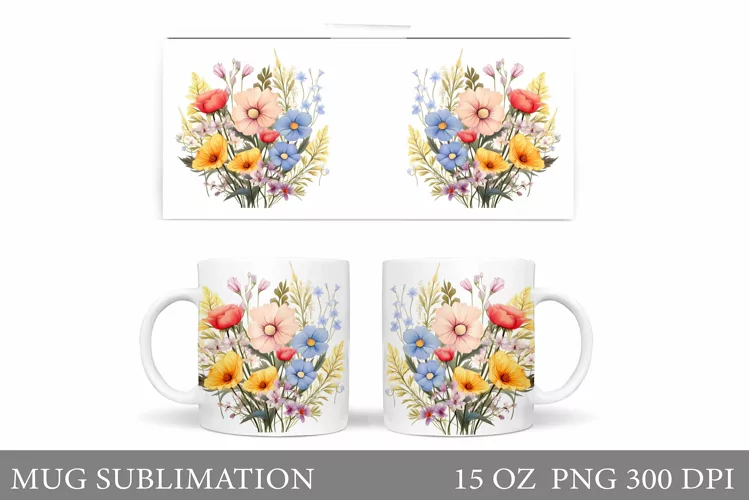 Wildflowers Mug Design. Flowers Mug Sublimation