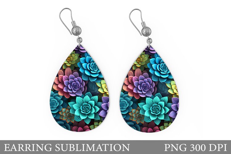 Succulents Earring Design. Flowers Earring Sublimation