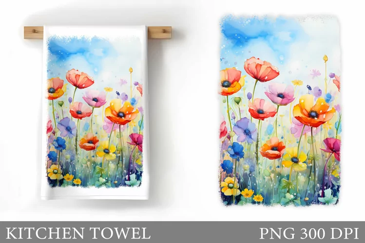 Wildflowers Kitchen Towel. Flowers Kitchen Towel Sublimation