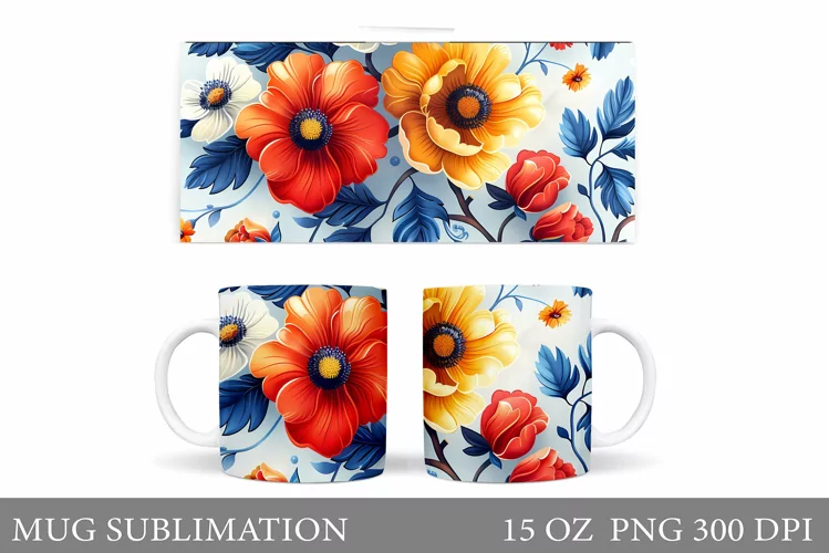 Flowers Mug Wrap Design. Wildflowers Mug Sublimation