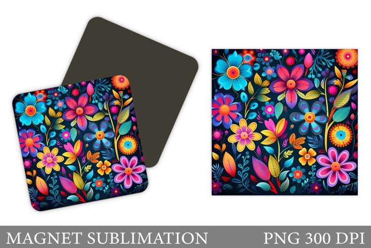 Flowers Square Magnet. Flowers Magnet Sublimation example image 1