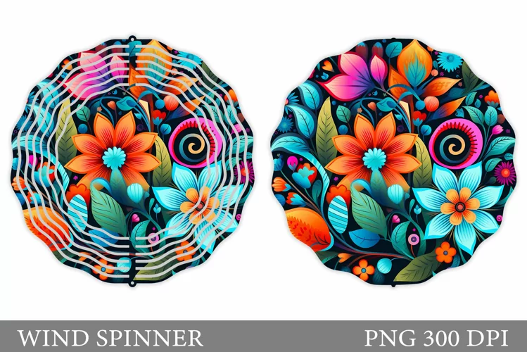 Flowers Wind Spinner Design. Neon Flowers Wind Spinner